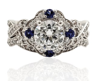 Beautiful Sapphire and Round Cut Diamond Engagement Ring