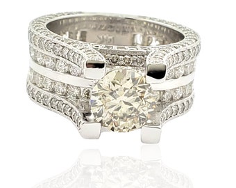 7.25 Carat Diamond Encrusted Round Cut Engagement Ring