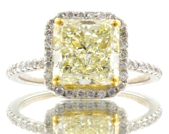 5.55 Carat Fancy Yellow Radiant Cut Diamond Engagement Ring GIA Certified