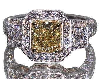 Fancy Intense Yellow Radiant Cut Diamond Ring