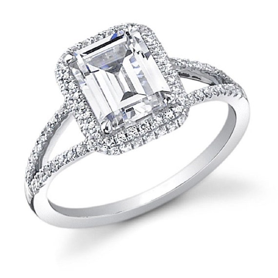 Halo Style GIA Certified Emerald Cut Diamond Engagement Split | Etsy