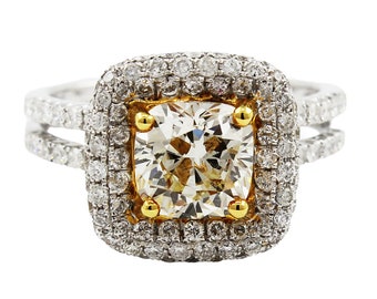 Fancy Yellow Cushion Cut Diamond Engagement Ring