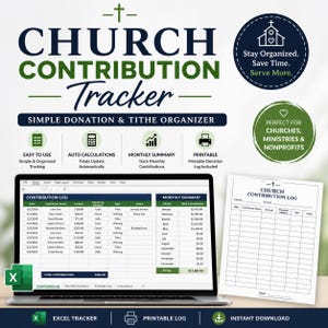 Registro de contribuciones de la iglesia en Excel / Hoja de cálculo de diezmos y donaciones / Organizador de finanzas de la iglesia / Registro de donaciones imprimible