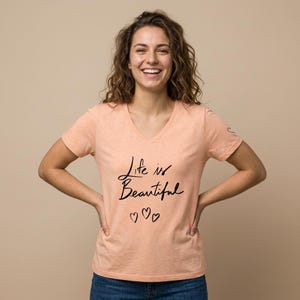 Maglietta con scollo a V "Life Is Script" / Maglietta con citazione motivazionale