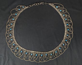 Cadena para el vientre estilo boho vintage, cadenas drapeadas de varios niveles, cuentas azules y cascabeles.