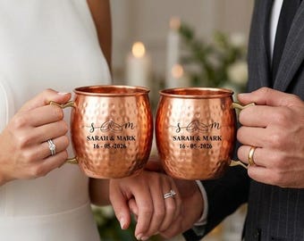 Personalisierte gravierte Kupferbecher Benutzerdefinierte gehämmerte Kupferbecher Moskauer Maultierbecher Hochzeitsgeschenk für Paar Jubiläumsgeschenk Rustikale Bar Trinkgefäße