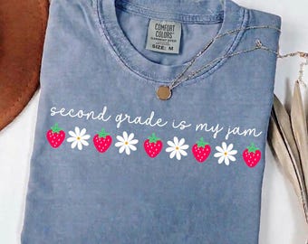 Second Grade Teacher PNG, Second Grade Is My Jam, Strawberry Daisy Teacher Clipart, Back To School, 2nd Grade Team Design (Digital Download)