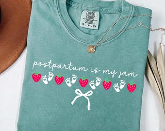 Postpartum Nurse PNG, Postpartum Is My Jam, Strawberry Coquette Bow, Mother Baby Unit Clipart (Digital Download)