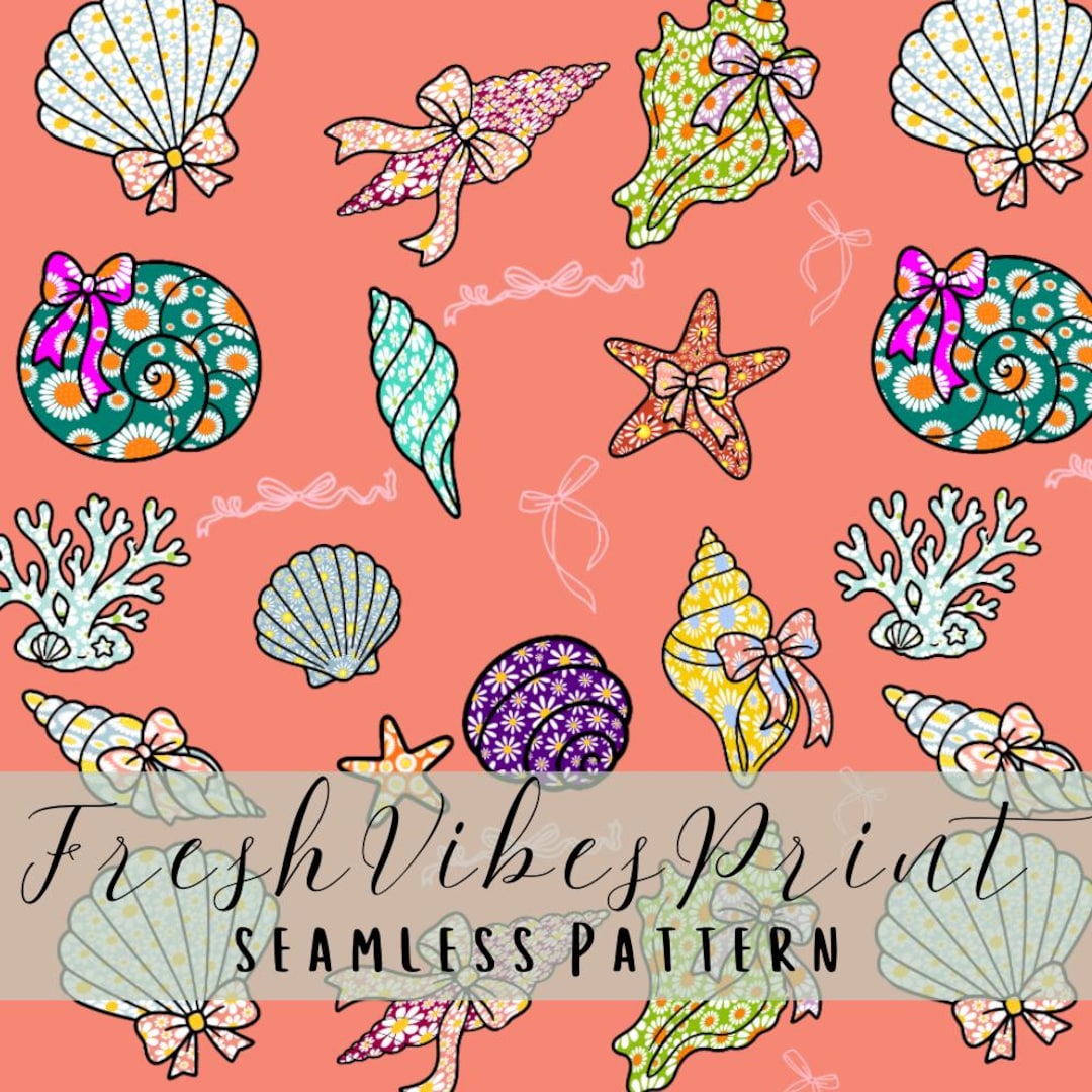 Coastal Seamless Pattern Bundle, Coquette Beach Digital Paper, Pastel ...