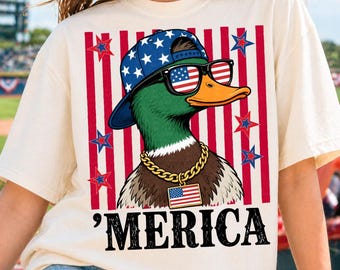 4th of July Mallard Duck Boy PNG, Funny Patriotic ‘Merica Duck Shirt Design, USA Red White Blue, Sublimation Digital Download