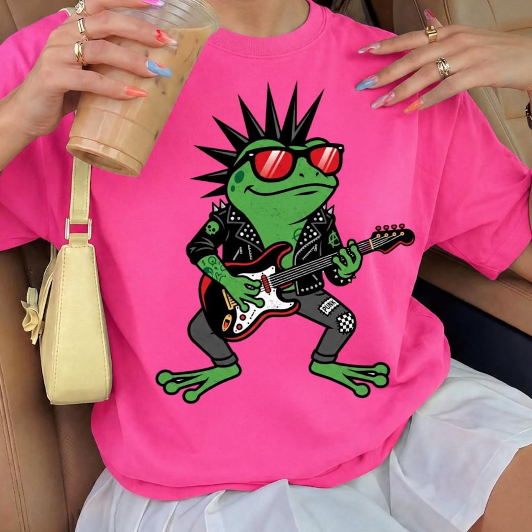 Punk Rock Frog PNG, Mohawk Guitarist Cartoon, Grunge Alt Animal, Rebel ...