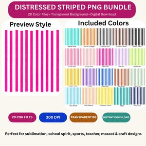 May include: Digital download of a distressed striped PNG bundle. The image shows a preview of pink stripes and a color chart with various hues, including aqua mint, coral pink, and navy blue. Includes 20 color files with a transparent background.