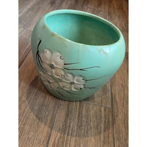 Vaso da fiori vintage McCoy USA in ceramica color verde menta e blu, 7 pollici.