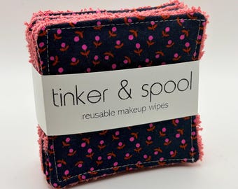 Reusable Makeup Wipes (dot floral navy/pink)