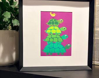 Turtle Cut-Paper Collage Print (5x7)