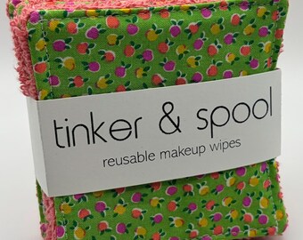 Reusable Makeup Wipes (small green floral/pink)