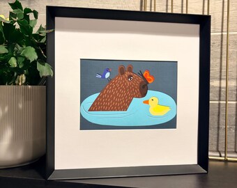 Capybara Cut-Paper Collage Print (5x7)