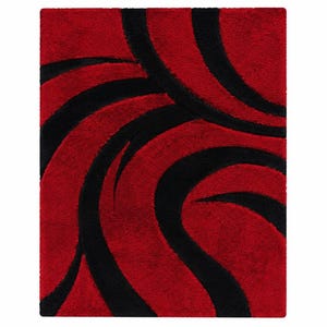 Tapis en laine abstrait rouge et noir fait main, tapis géométrique moderne, décoration de sol luxueuse