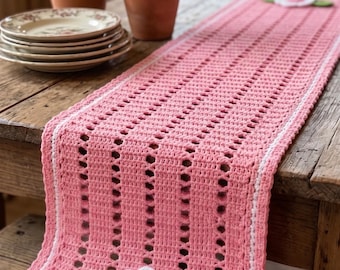 Pink Crochet Table Runner Pattern | Floral Filet Lace, Beginner Tutorial (PDF Download)