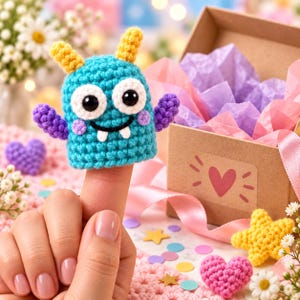 Virkmönster för monsterfingerdocka i PDF-format | Söt virkad docka | Minimonster-amigurumimönster | Digital virknedladdning