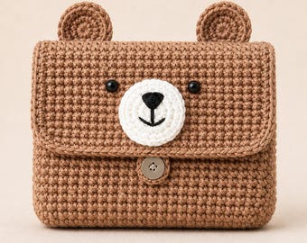 Patrón de mini monedero de ganchillo con forma de oso / Monedero para principiantes / Cartera con forma de animal (Descarga digital)