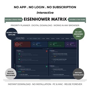Eisenhower Matrix Planner, Project Planner, Priority Task Manager, Offline Browser based tool