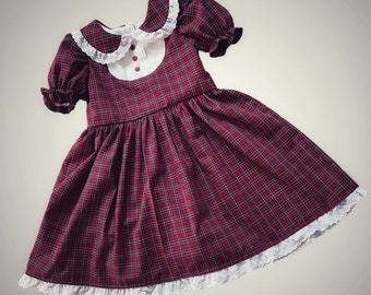 Tartan Plaid Party Dress with Eyelet Trim