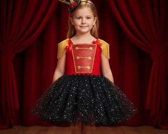 Girls Nutcracker Soldier Costume for Kids – Red Ringmaster Circus Tutu Dress with Hat