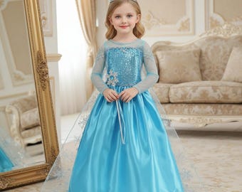 Girls Frozen Elsa Princess Dress / Blue Snow White Ice Queen Cosplay Costume For Toddler