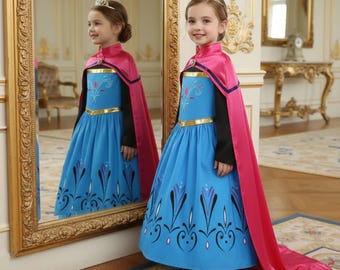 Girls Anna Frozen Cosplay Costume / Princess Anna Dress with Cape For Toddler