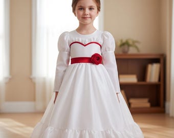 Kids Annabelle Inspired Summoning Cosplay Costume – Girls White Creepy Doll Dress