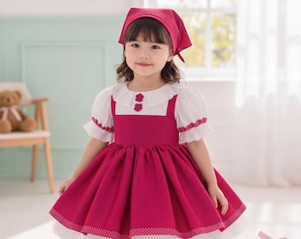 Baby Girl Masha Cosplay Costume – Toddler Red Peasant Dress with Matching Head Scarf