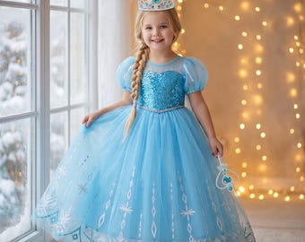 Girls Frozen Elsa Princess Costume / Snow White Halloween Dress for Toddler