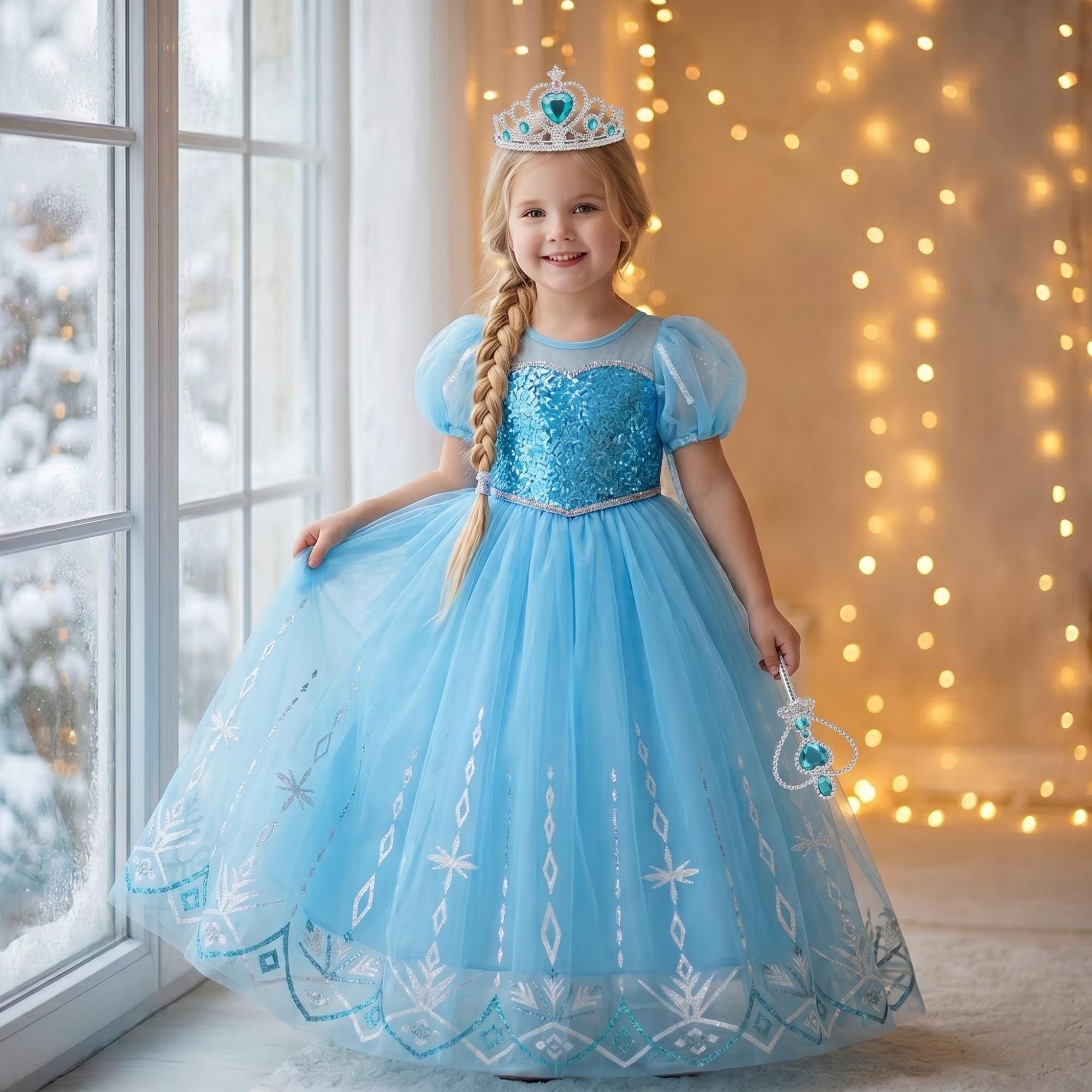 white christmas dresses Elsa Ice Queen Long Sleeves White Everyday Play Dress for Kids