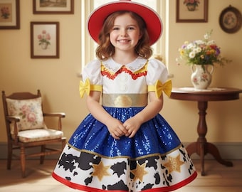 Girls Woody Toy Cosplay Costume / Jessie Cowgirl Halloween Dress For Toddler