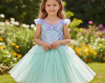 Girls Mermaid Ariel Dress – Little Princess Mermaid Costume for Kids