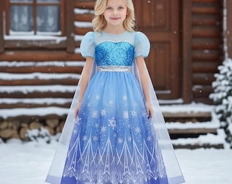 Girls Frozen Elsa Princess Dress / Blue Snow White Ice Queen Cosplay Costume For Toddler
