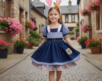 Girls Zootopia Bunny Cosplay Costume / Judy Hopps Police Officer Dress