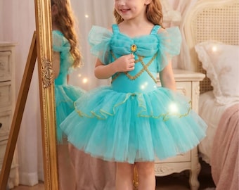 Girls Arabian Princess Jasmine Cosplay Costume / Baby Girls Turquoise Ballet Dancewear Tutu Dress
