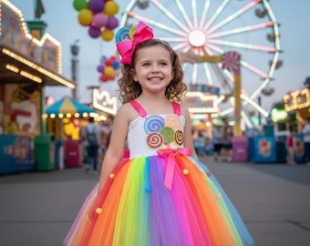 Girls Rainbow Lollipop Tutu Dress | Candy Princess Costume for Toddlers & Kids