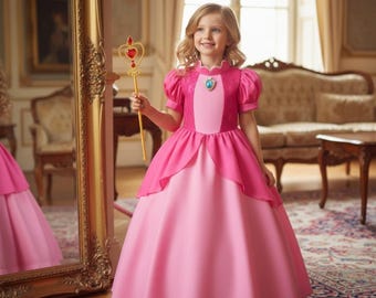 Girls Princess Peach Cosplay Costume / Super Mario Dress For Toddler