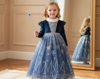 Girls Frozen Elsa Princess Dress / Blue Snow White Ice Queen Cosplay Costume For Toddler