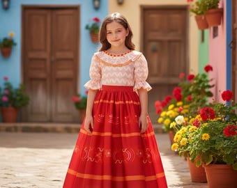 Encanto Dolores Dress for Girls | Kids Red Dolores Cosplay Costume | Toddler Latin Princess Outfit