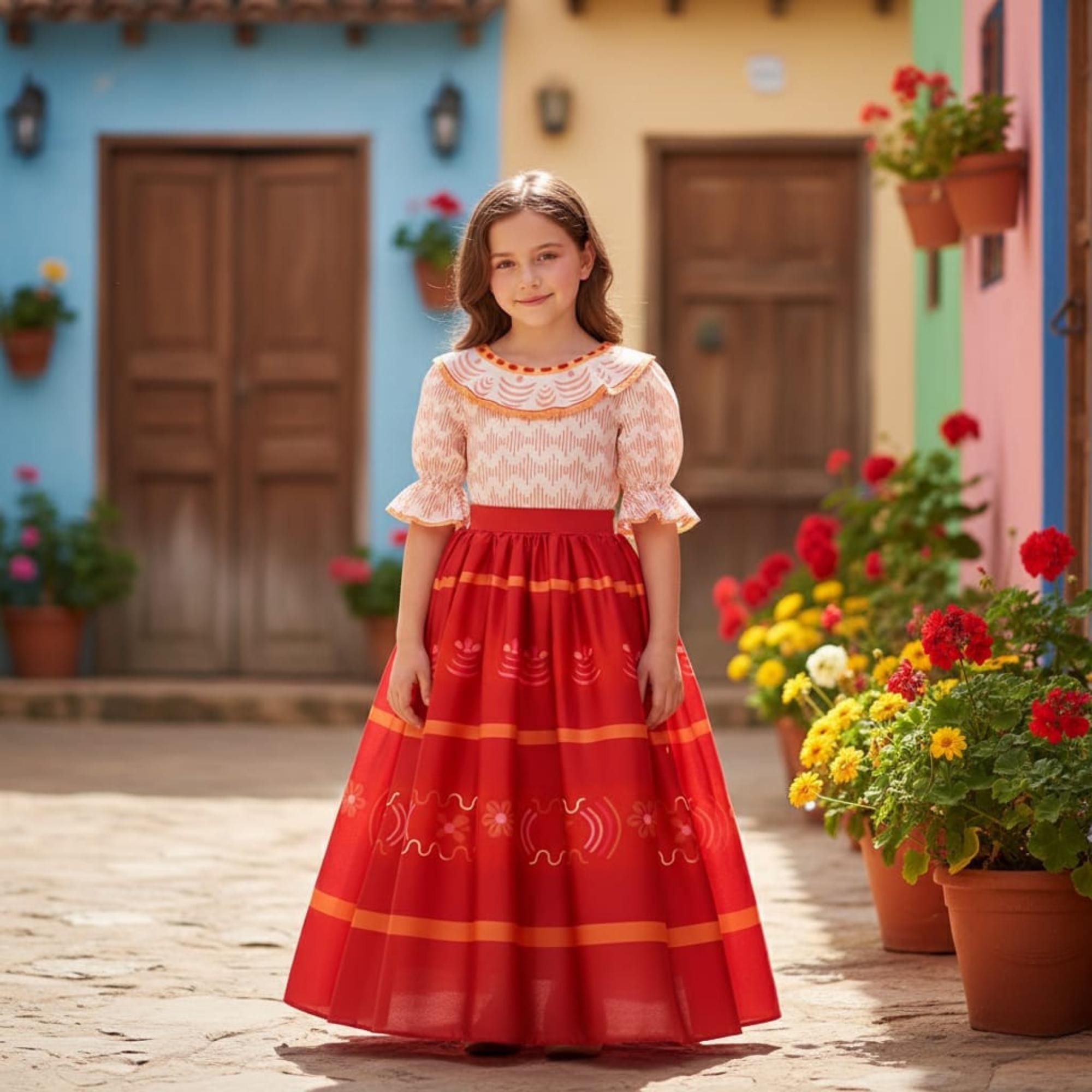encanto red dress Encanto Dolores Madrigal Cosplay Costume Dress Halloween Outfit Girls Kids Wig