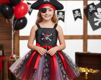 Toddler & Girls Pirate Halloween Costume | Kids Pirate Tutu Dress Outfit