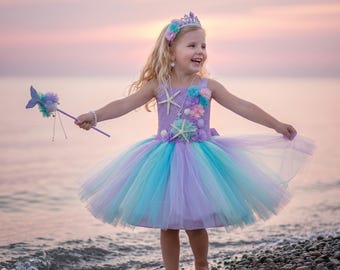 Girls Mermaid Princess Tutu Dress | Under the Sea Costume | Toddler Ocean Birthday Outfit