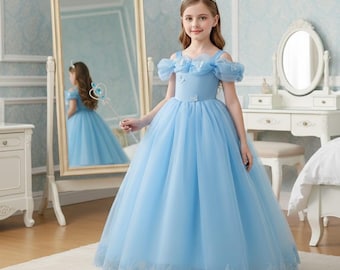 Girls Princess Cinderella Cosplay Costume / Blue Butterfly Cinderella Dress For Toddler