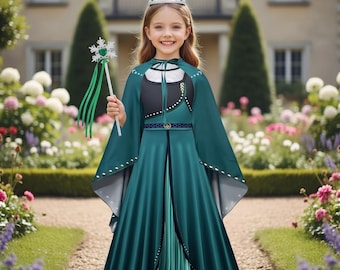 Frozen Anna Inspired Costume for Girls – Green Princess Dress with Cape