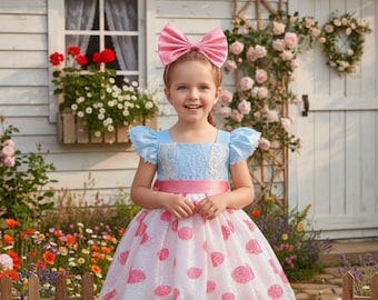 Kids Sequins Toy Story Cosplay Costume with Headband / Girls Jessie BoPeep Pink Dress