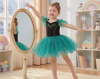 Girls Green Anna Cosplay Costume / Baby Girls Ballet Dancewear Tutu Dress